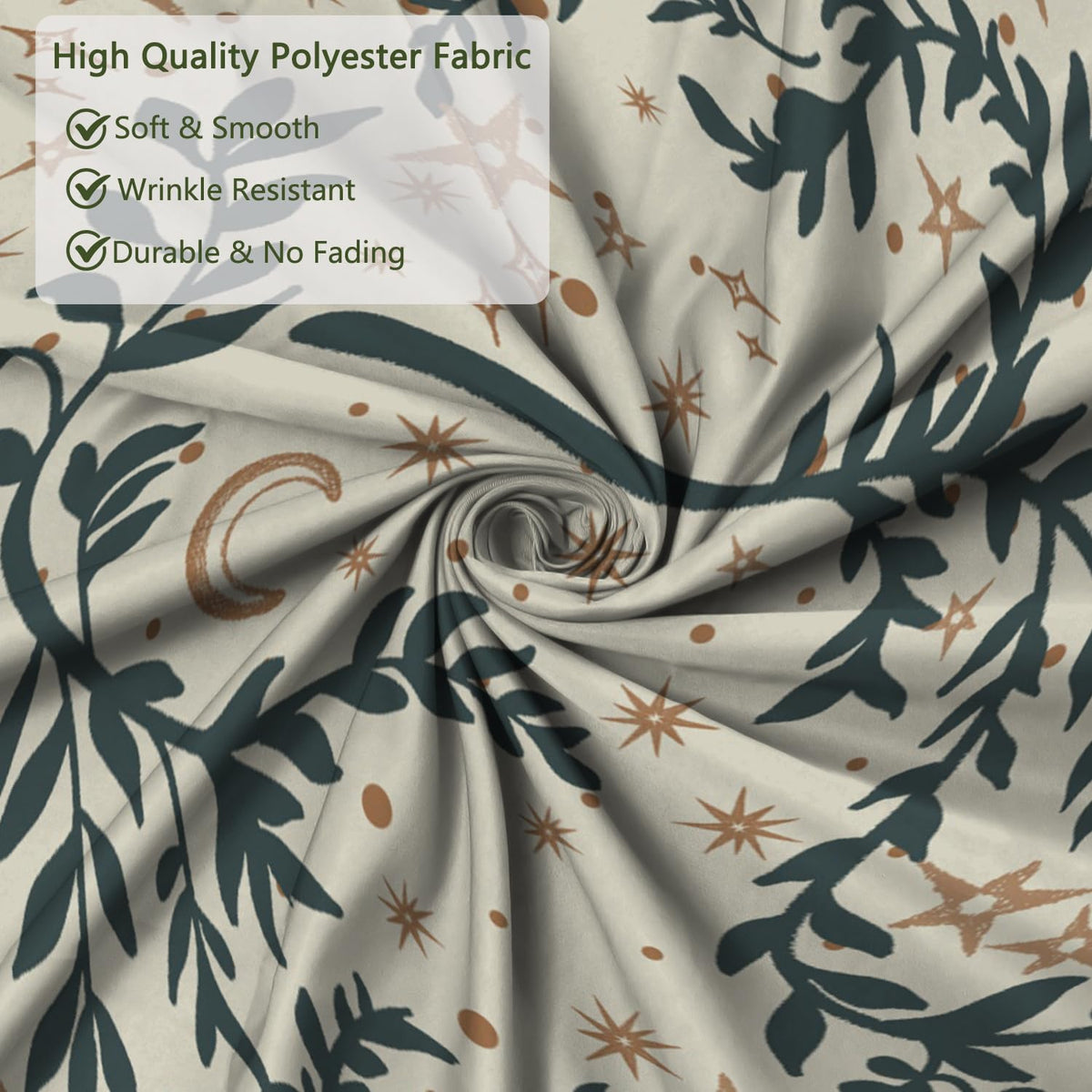 Boho Shower Curtain 71x74 Inch (Botanical and Moon)