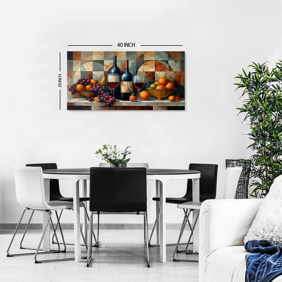 Abstract Kitchen Wall Art Decor Geometric Dining Room Wall Decor Red Wine Glass Canvas Prints Rustic Farmhouse Fruits Still Life Painting Living Room Wine Bar Art Wall Decor Home Decorations 20x40" (40"L x 20"W / Abstract Kitchen)
