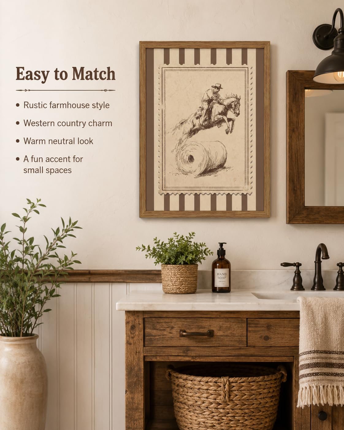 Wood Framed Funny Bathroom Wall Art Western Cowboy Toilet Paper Wall Decor (Cowboy Toilet Paper / 12"L x 16"W)