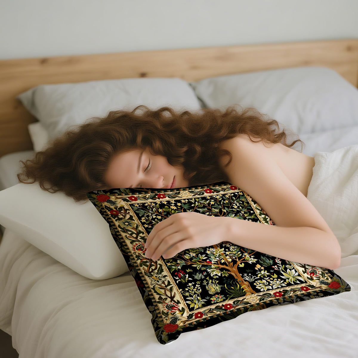 Boho Vintage Botanical Pillow Cover 18x18 (White-classical-07)