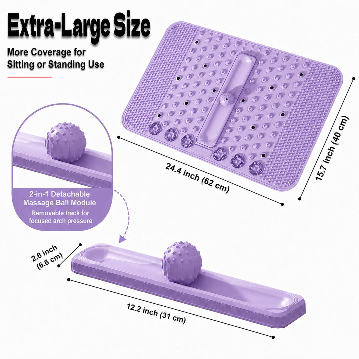 Soft TPR Extra Large Acupressure Foot Massage Mat With Removable Ball (Purple)