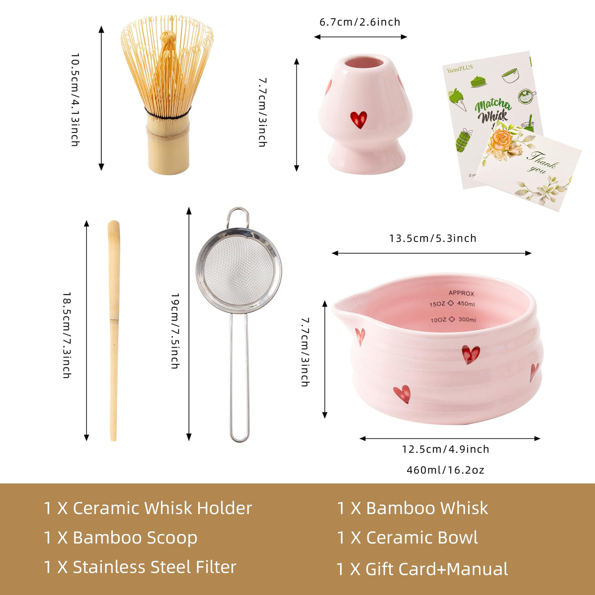 5pcs Matcha Set with Bamboo Whisk (Pink Love)