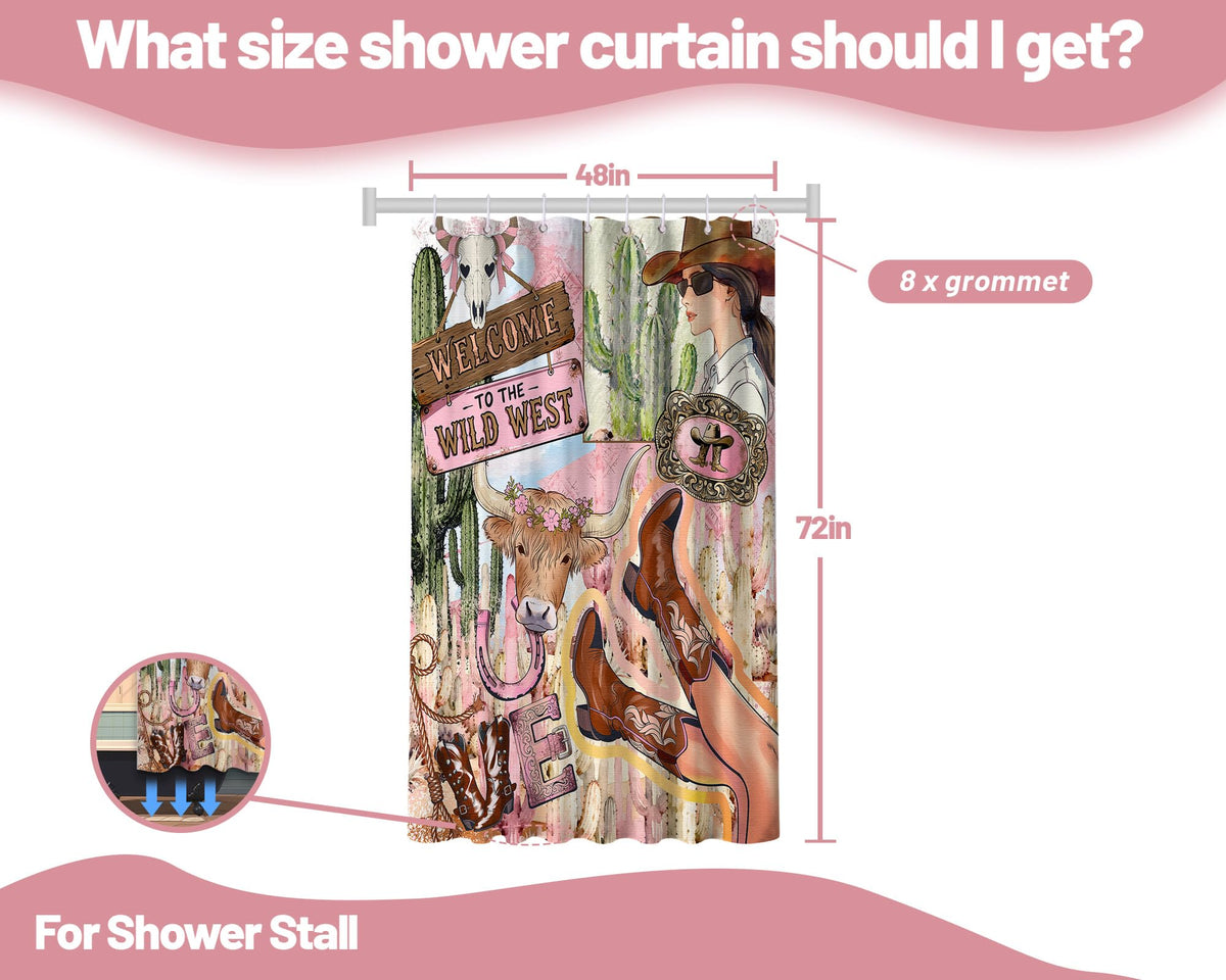 Small Stall Narrow Shower Curtain 48 x 72 Inch Pink Western Cowgirl Stand Up Desert Cactus Succulent Rustic Shower Curtains for Rv Camper Bathroom Decor Sets (Pink Western / 48"W x 72"L (Pack of 1))
