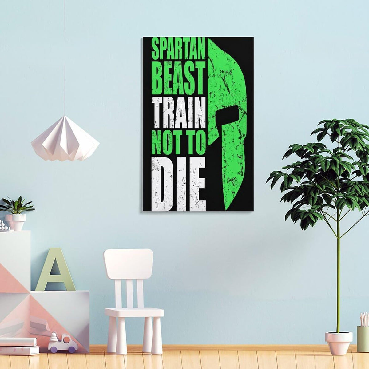 Spartan Beast Train Not To Die Canvas Printing Wall Art Prints Wall Decor Posters Motivational Warrior Typography Black Green Gym Office Bedroom Living Room Fitness Decor 08x12inch (style-26 / 08x12inch(20x30cm) Frame)