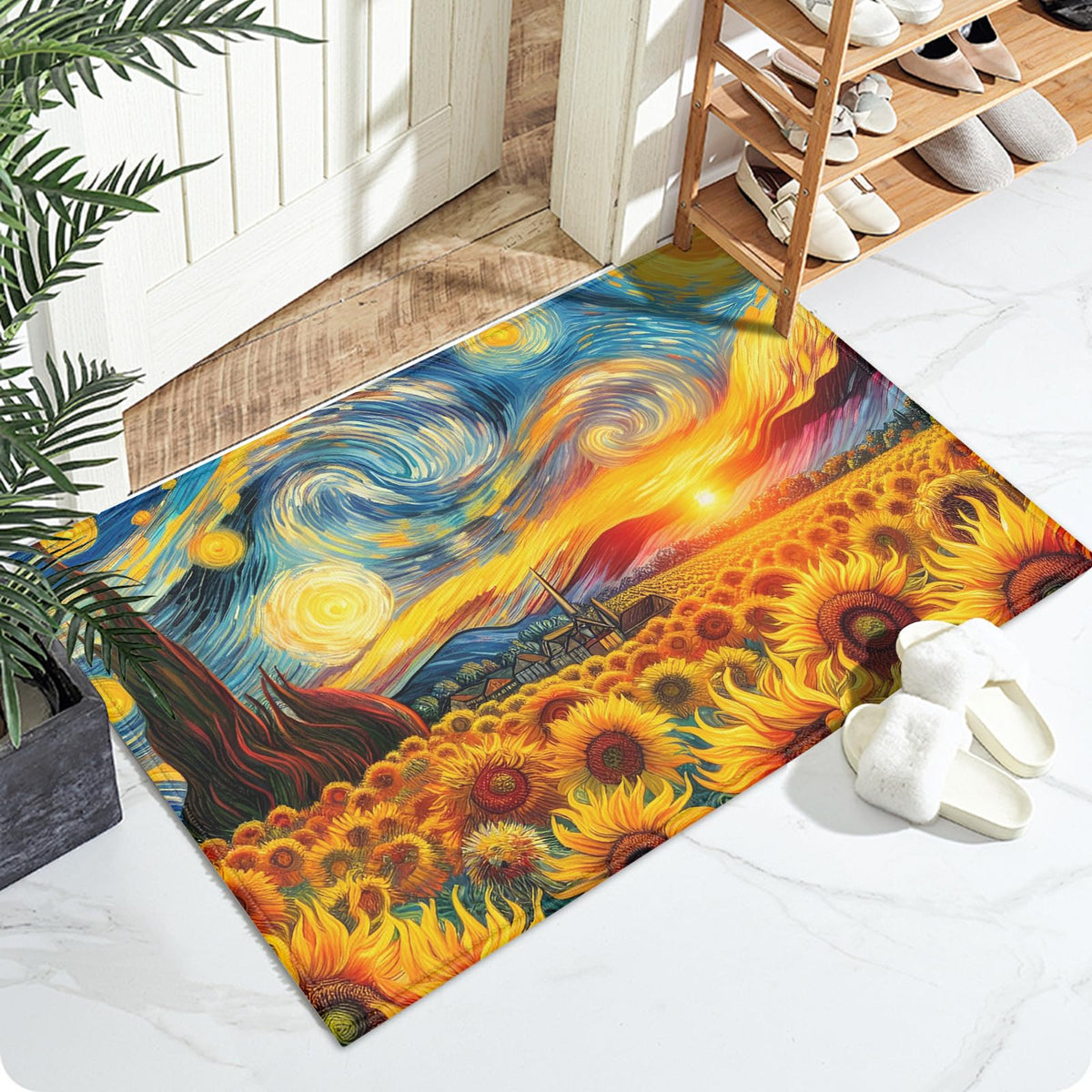 Sunflower Starry Night Bath Mat for Bathroom (Starry Night Sunflower)