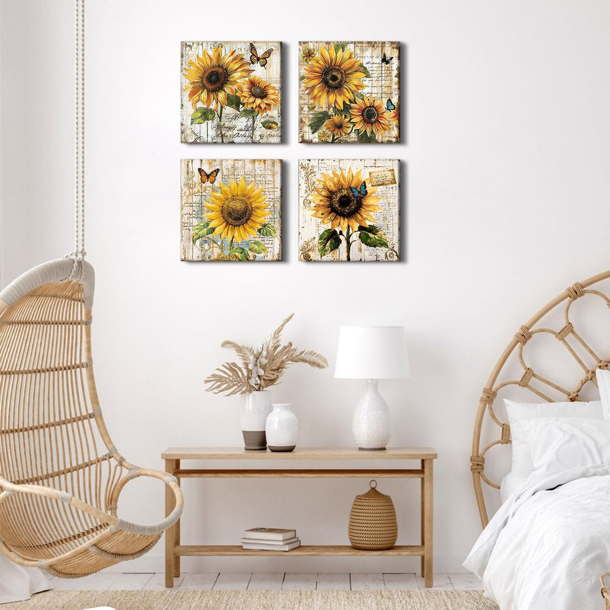 4 Piece Sunflower Canvas Wall Art Farmhouse Kitchen Pictures Wall Decor (12"L x 12"W / sunflower)