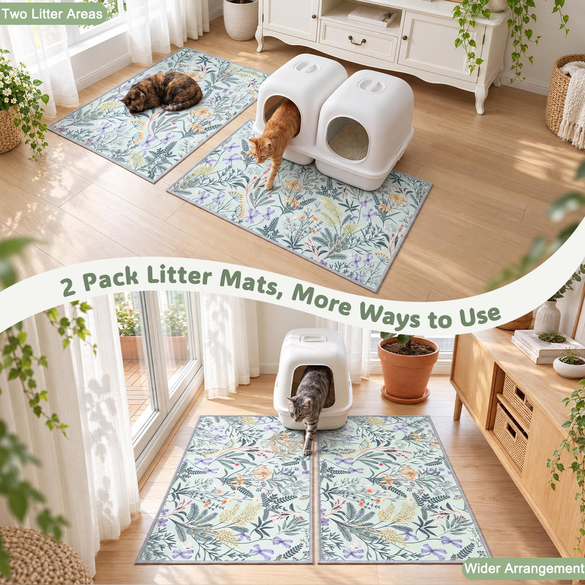 Cat Litter Mat (Green Leaves / L(33x22in))