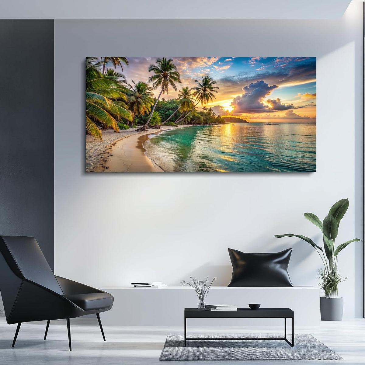 Sunset Beach Canvas Wall Art Coastal Picture Tropical Artwork Ocean Decor Seascape Paintings Landscape Prints Framed for Bedroom Living Room Wall Art Kitchen Bathroom Home Office Decor (2BeaP01 / 40"L x 20"W)