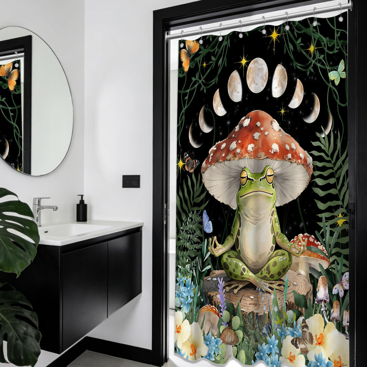 Small Stall Shower Curtain Rv Mushroom Frog (Mushroom Frog / 48"W x 72"L (Pack of 1))