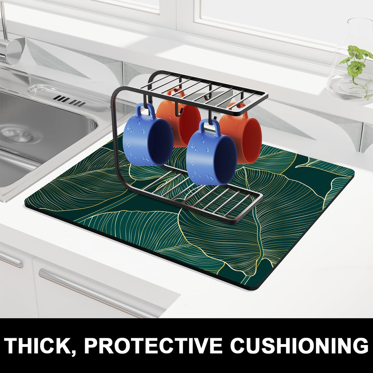 Dish Drying Mat for Kitchen Counter (Tropical Palm Leaves / 16" x 18")