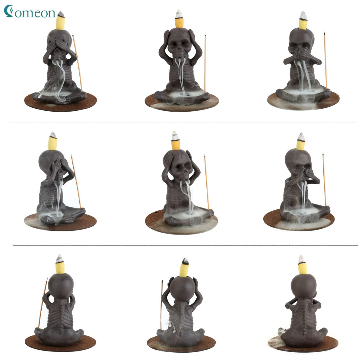 Backflow Incense Burner Skull Decor Incense Stick Holder Reverse Flow Censer Incense Waterfall Burner + Backflow Incense Cones (Set of 3)