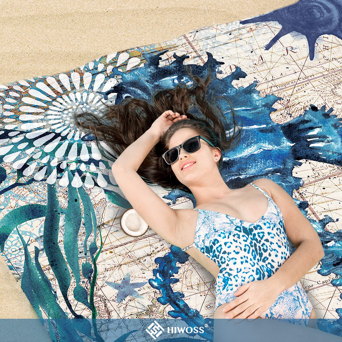 Beach Blanket Waterproof Sandproof Oversized 95”x 80” (Seahorse)
