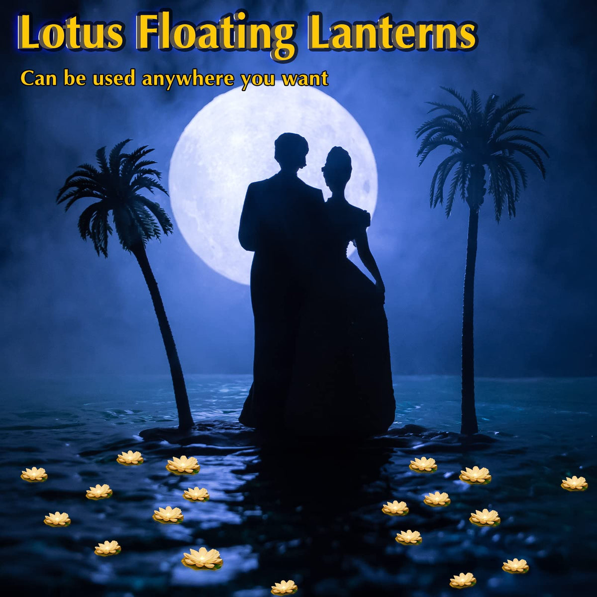 24 Pcs Diwali Floating Lotus Lights (White / 3.94, 5.91 Inch)
