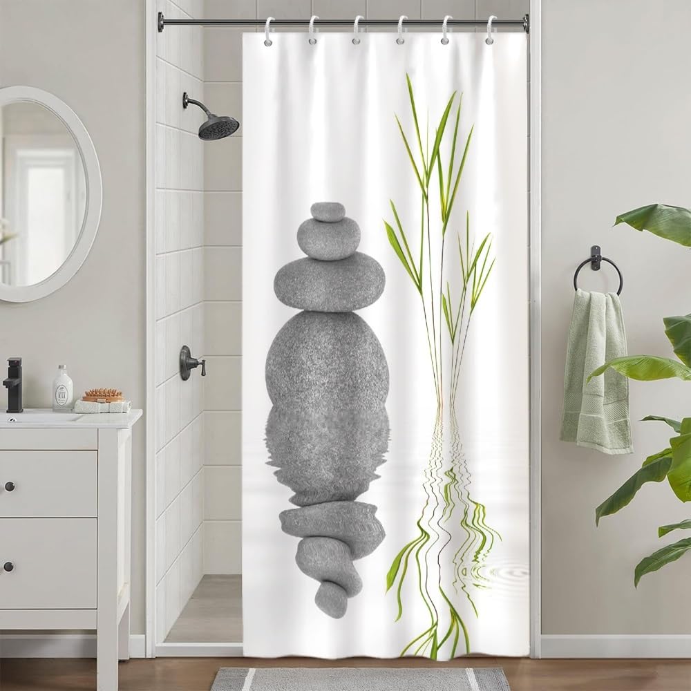 Zen Shower Curtain Spa Shower Curtain Zen Stone Meditation Bathroom Curtains Set Waterproof Cloth Fabric with Hooks Restroom Bath Bathtub Home Decor Accessories 36x72 inch (36"W x 72"L (Pack of 1) / White 02)