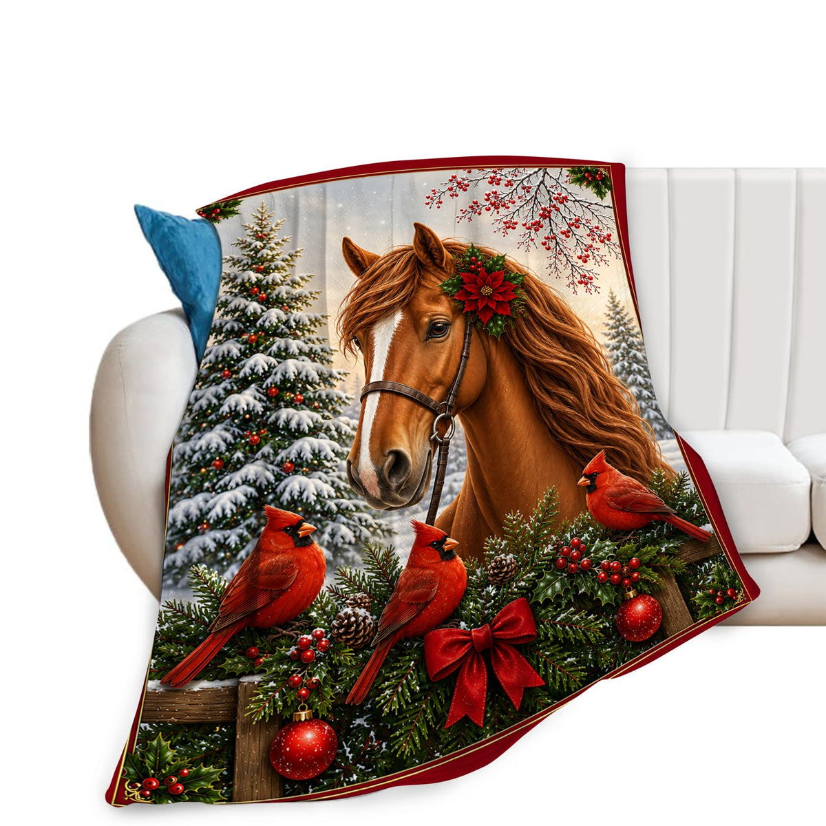 Christmas Horse Blanket (50"x60" / Horses and Cardinals)