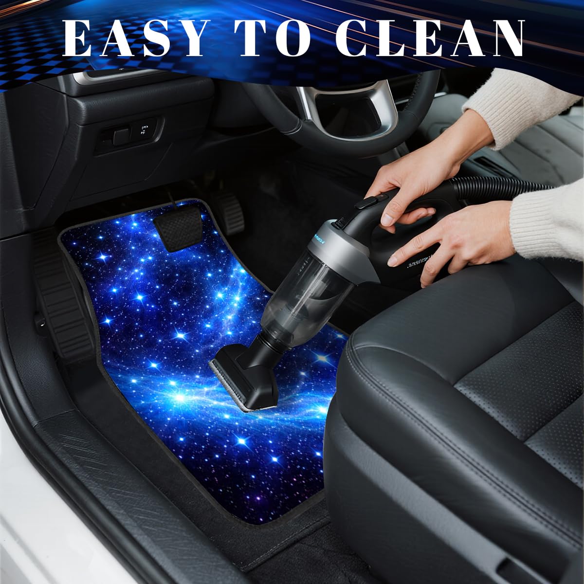 Galaxy Car Floor Mats Set of 4 Blue Starry Night Cosmic Sky Automotive Foot Mats Rugs Carpet for Car Non (26.8"L x 17.3"W x 0.2"Th / Galaxy)