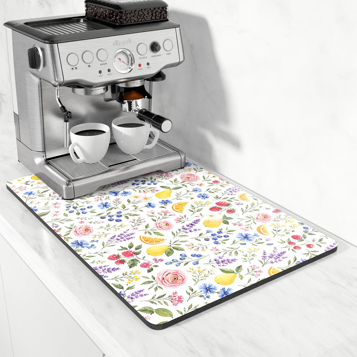 Coffee Mat 16" x 24" Coffee Bar Mats for Espresso Machine Station Accessories and Organizer (Cottagecore Wildflower / 16" x 24")