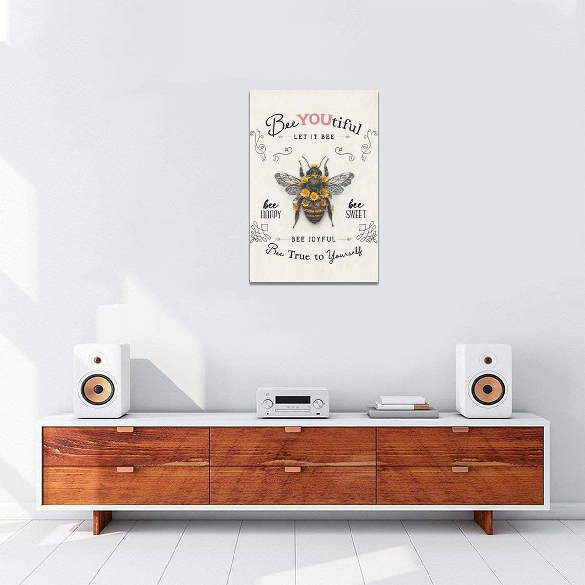 Bee Wall Art Farmhouse Sunflower Honey Bee Pictures Wall Decor Inspirational Positive Quotes Canvas Painting Home Modern Artwork Decorations Framed for Living Room Bedroom Bathroom Office 16 x 24 inch (24"L x 16"W / Bee)