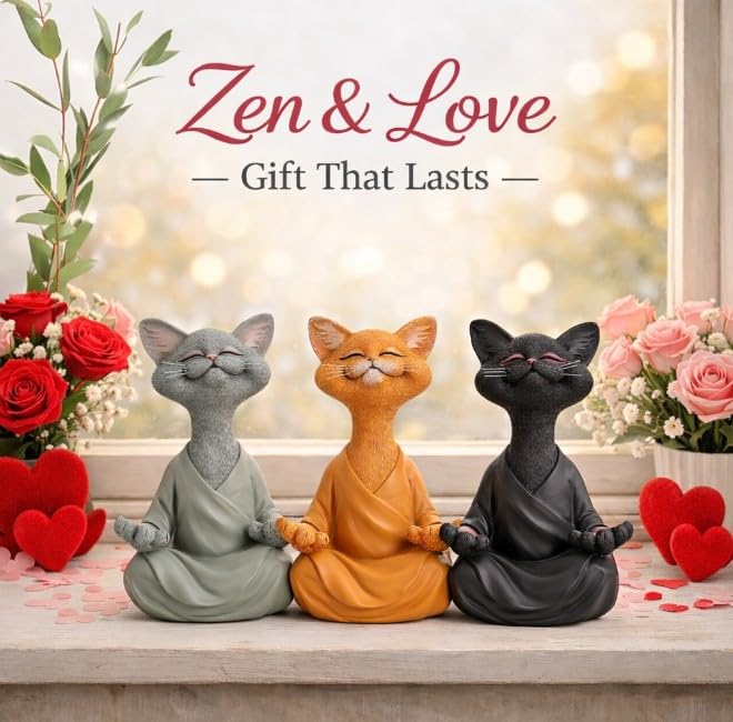 Meditating Happy Cat Statue (Orange)