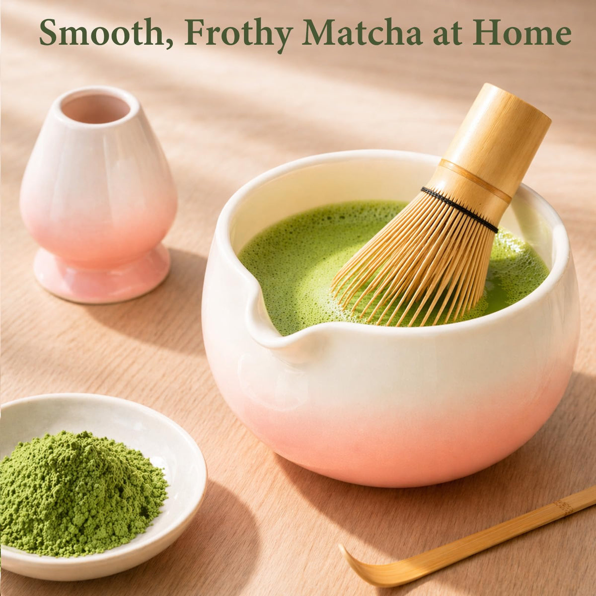 Matcha Whisk Set with Ceramic Bowl & Bamboo Chasen (Gradient Pink)