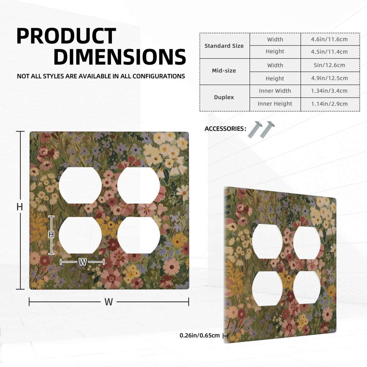 Rustic Colorful Floral Vintage Flower 2 Gang 2 Duplex Combination Light Switch Cover Decorative Combo Dual Device Receptacle Switch Face Wall Plate (Rustic Colorful Floral Vintage Flower / 2 Gang2 Duplex)
