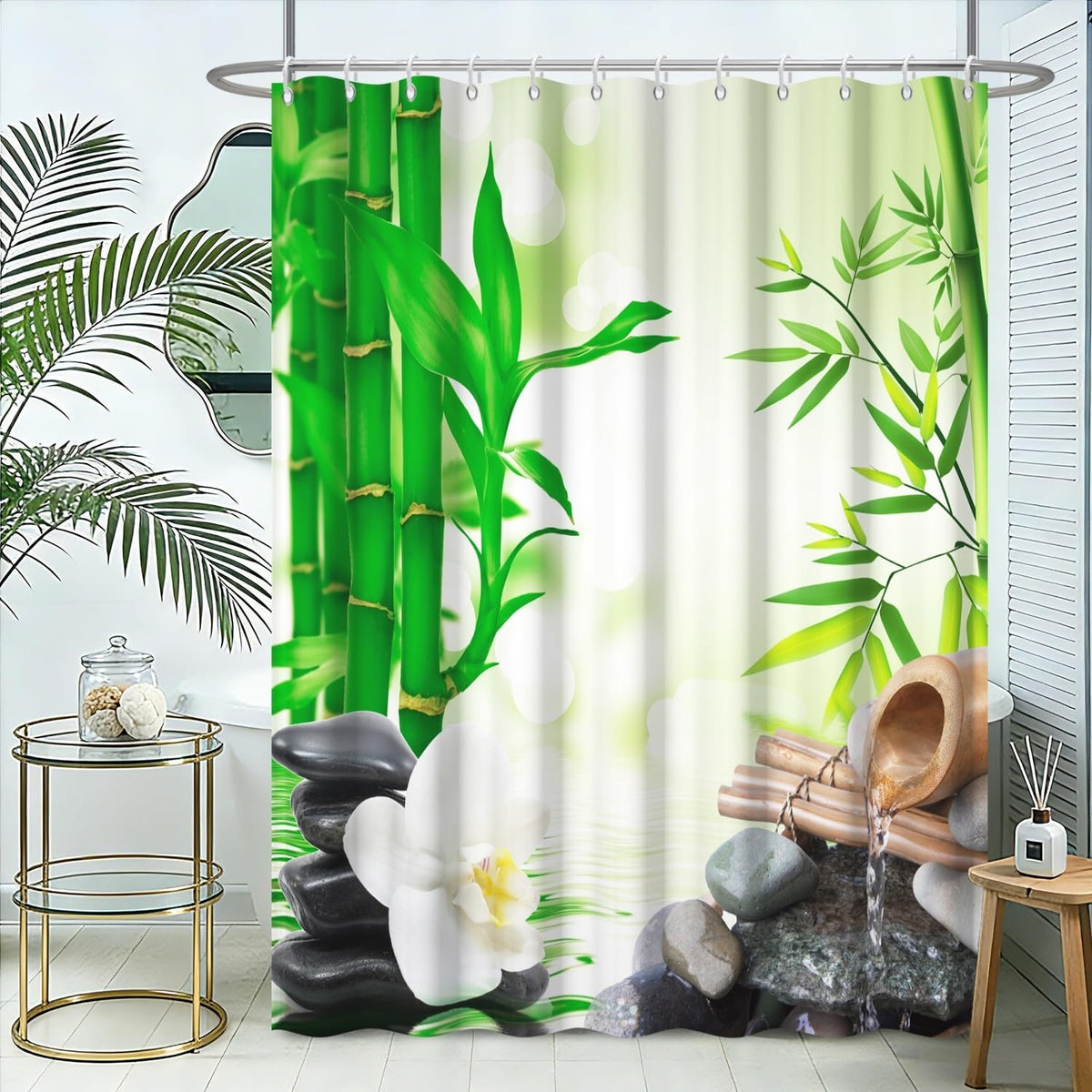 Zen Shower Curtains for Bathroom Zen Spa Shower Curtain Lotus Bamboo Stone Meditation Relaxing Waterproof Polyester Fabric Bath Curtain Set with Hooks Bathtub Home Decor 69x75 inch (69"W x 75"L (Pack of 1) / Green 07)