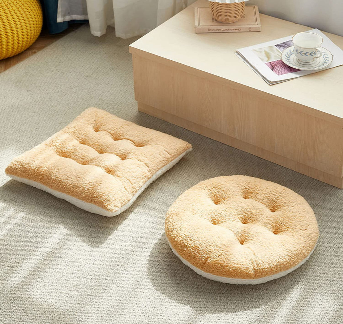 Comfortable Square and Round Artificial Lambswool Chair Pads (14 inch(35cm) / Round-brown)