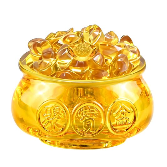 3.15" Golden Feng Shui Wealth Bowl with 42 Crystal Ingots (3.15inches)