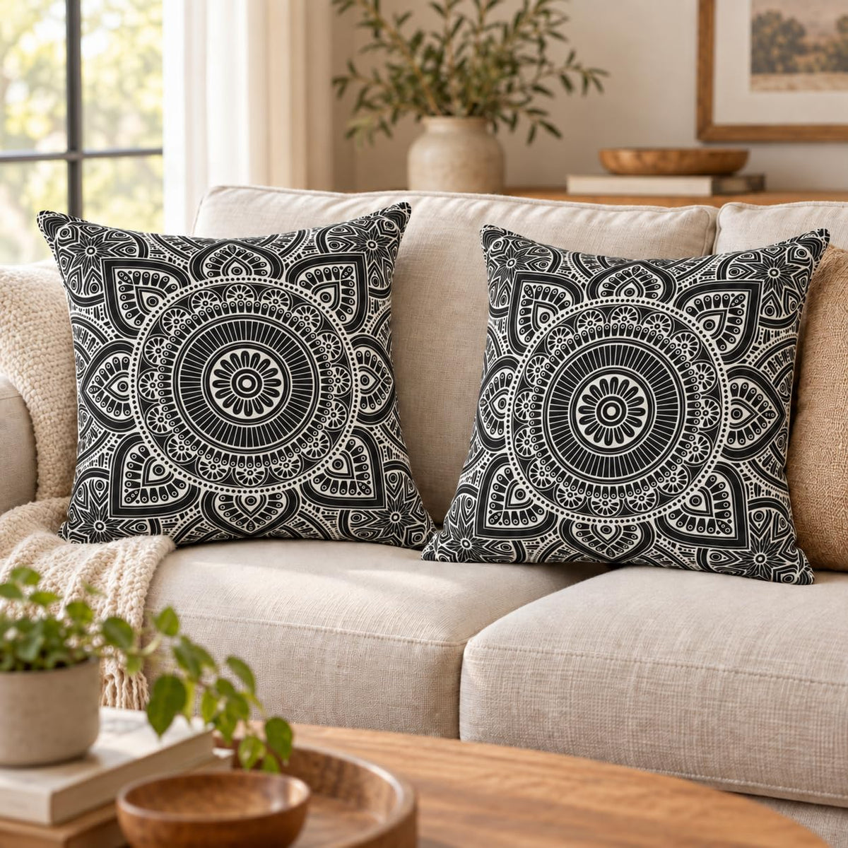 Mandala Accent Throw Pillow Covers 20x20 Set of 2 (Black / 20" x 20" (Pack of 2))