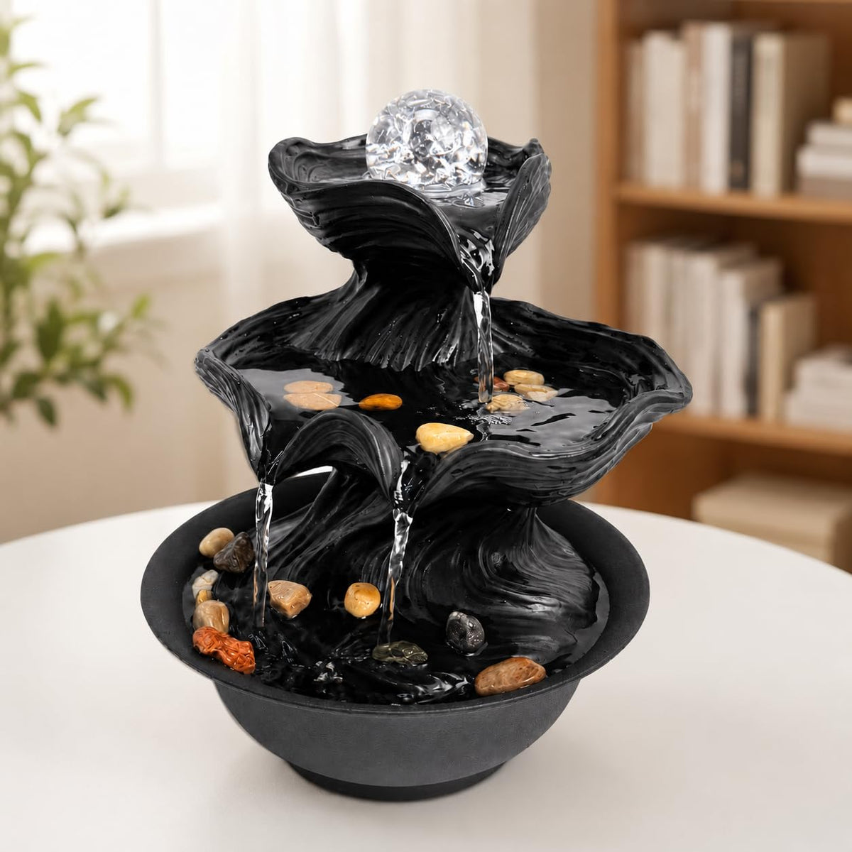 BYVBLETZ Tabletop Water Fountain (Black-crystal Ball-01)