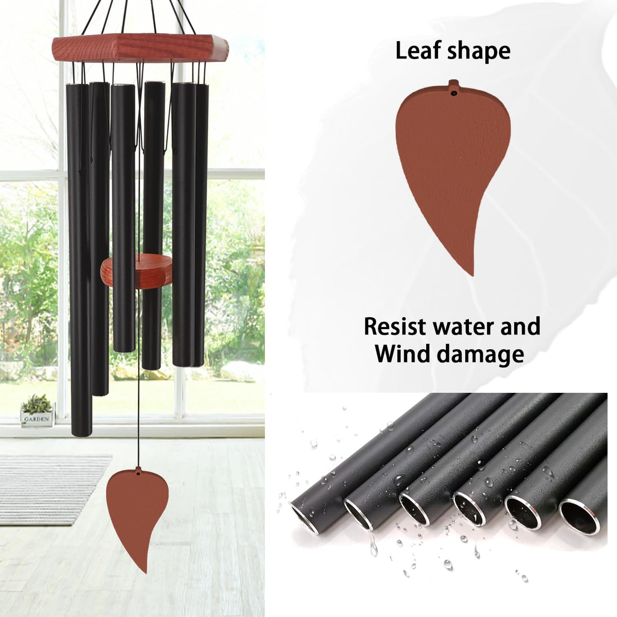 Memorial Wind Chimes for Outside 30 inch Black Sympathy Gift Decor Outdoor (30" / Bk-lf)