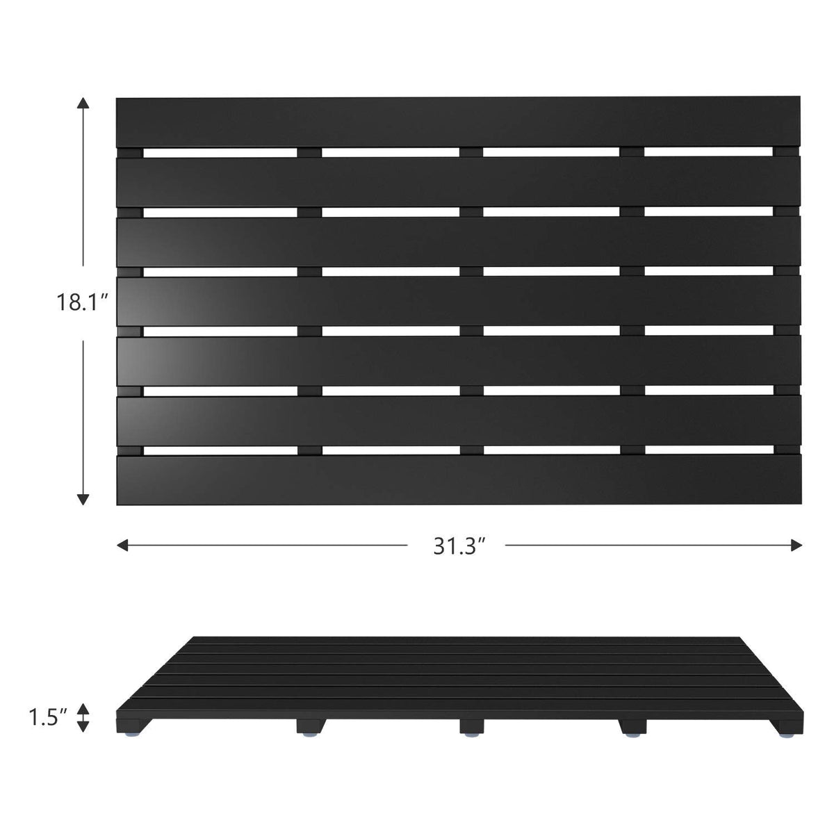 Wooden Bamboo Bath Shower Mat (Black / 31.3" x 18.1" (Rectangular))