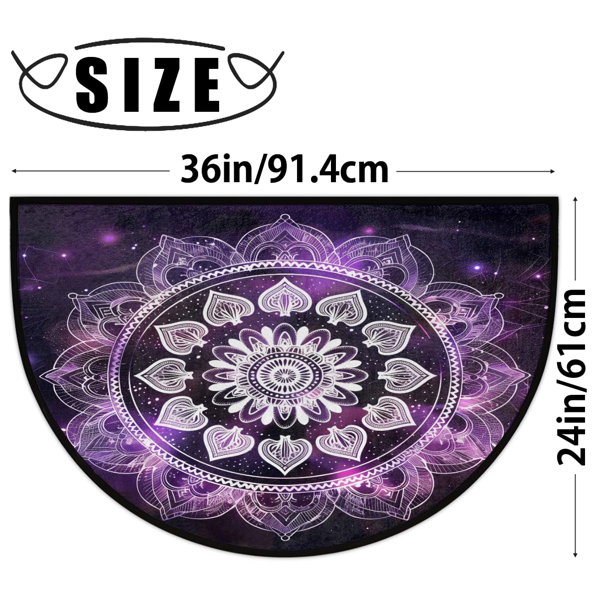 Purple Mandala Flower Half Round Door Mat Non Slip Semi Circle Doormat Low Profile Front Door Mat for Patio Porch Kitchen Bathroom Entryway (Purple Mandala Flower)