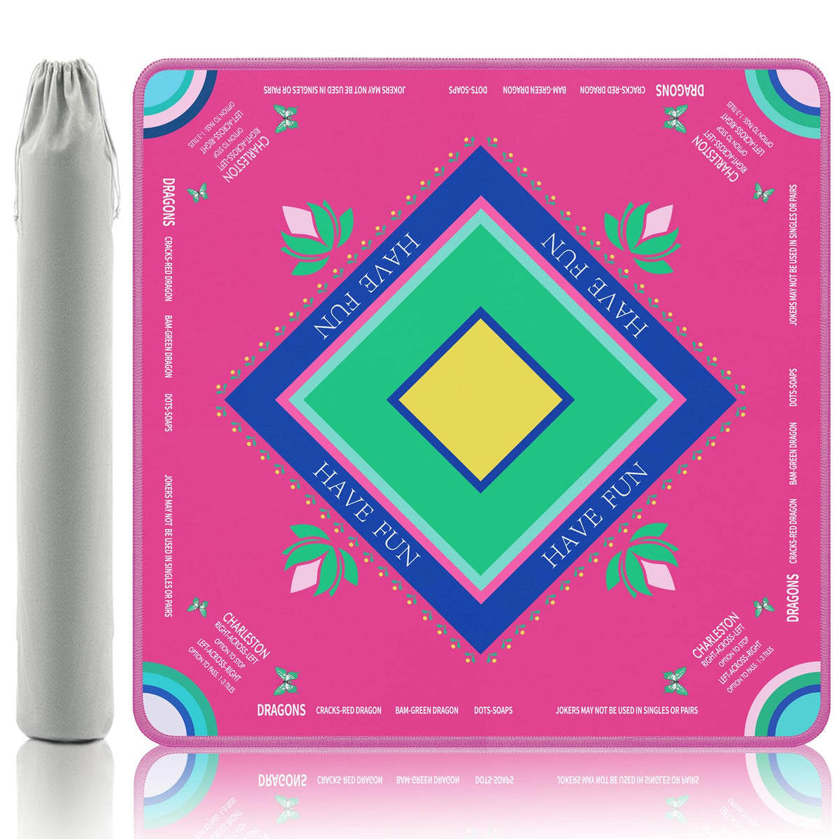 Mahjong Mat with Lotus & Butterfly Pattern (Magenta)