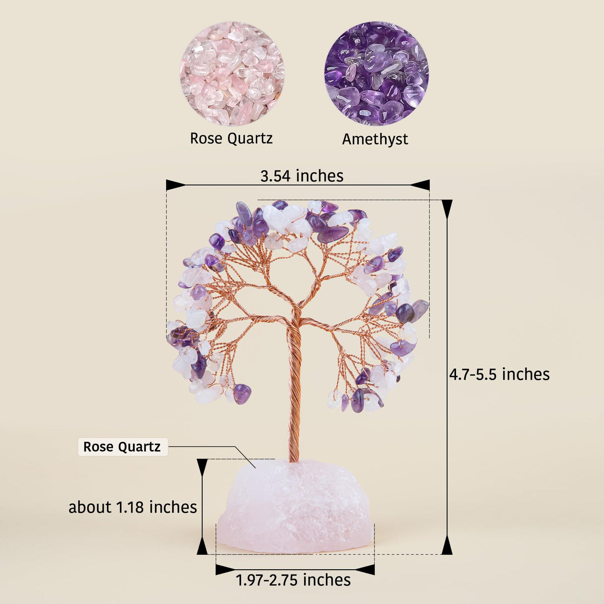 7 Chakra Healing Crystals Stones Tree of Life (Rose Quartz& Amethyst_stone Pedestal)