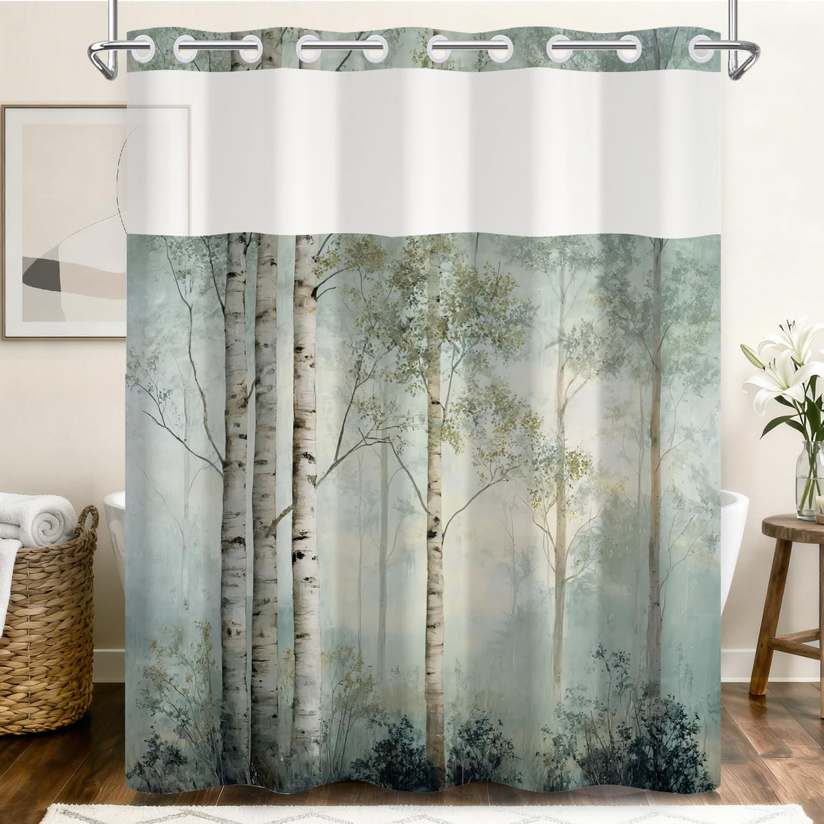 Birch Tree Woodland Shower Curtain with Snap in Liner (Birch Trees)