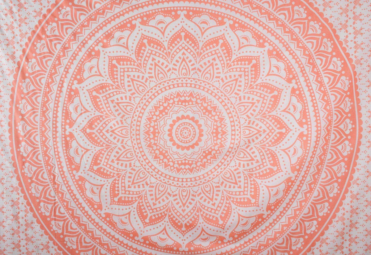 Tapestry Wall Hanging Hippie Ombre Mandala Bohemian Hippy Intricate Indian Tapestries Bedspread 84 x 90 Inches (90.6"L x 84.7"W / Coral / Peach)