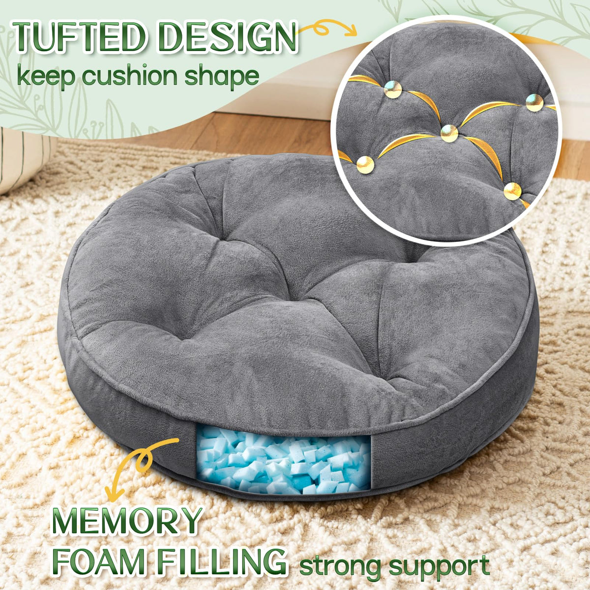Floor Pillow Set of 2 (Round | Grey / 20x20 Inch(Pack of 2))