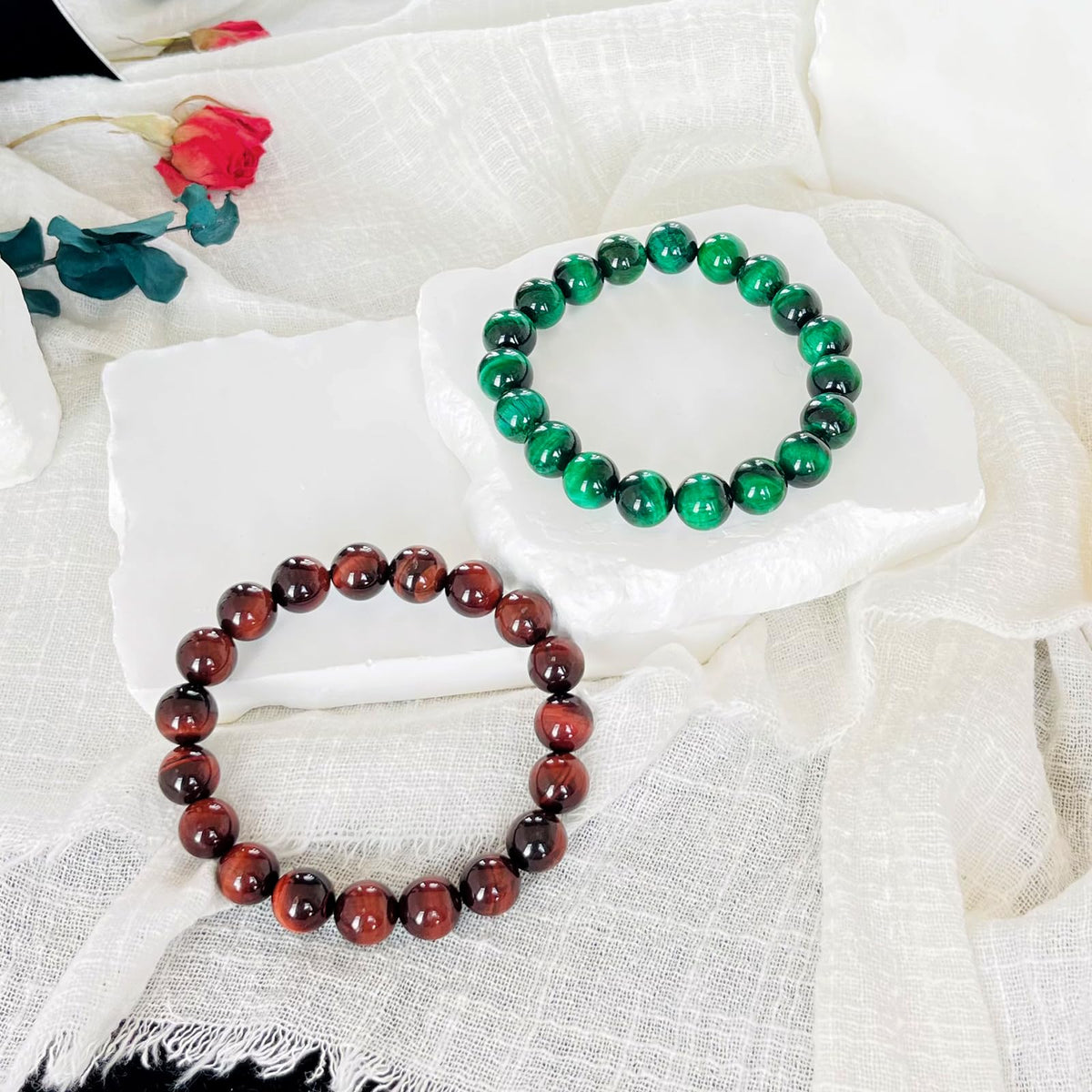 Natural obsidian bracelet (10mm Tiger Eye (Brown+Green )-2 Pcs)