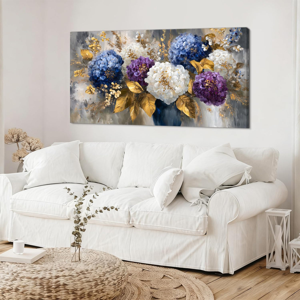Watercolor Hydrangea Wall Art Bedroom Wall Decor Colorful Bouquet Picture Abstract Flowers Bathroom Canvas Painting Hydrangeas Flower Modern Still Life Floral Artwork Living Room Decoration 24x48” (48"L x 24"W / Hydr)