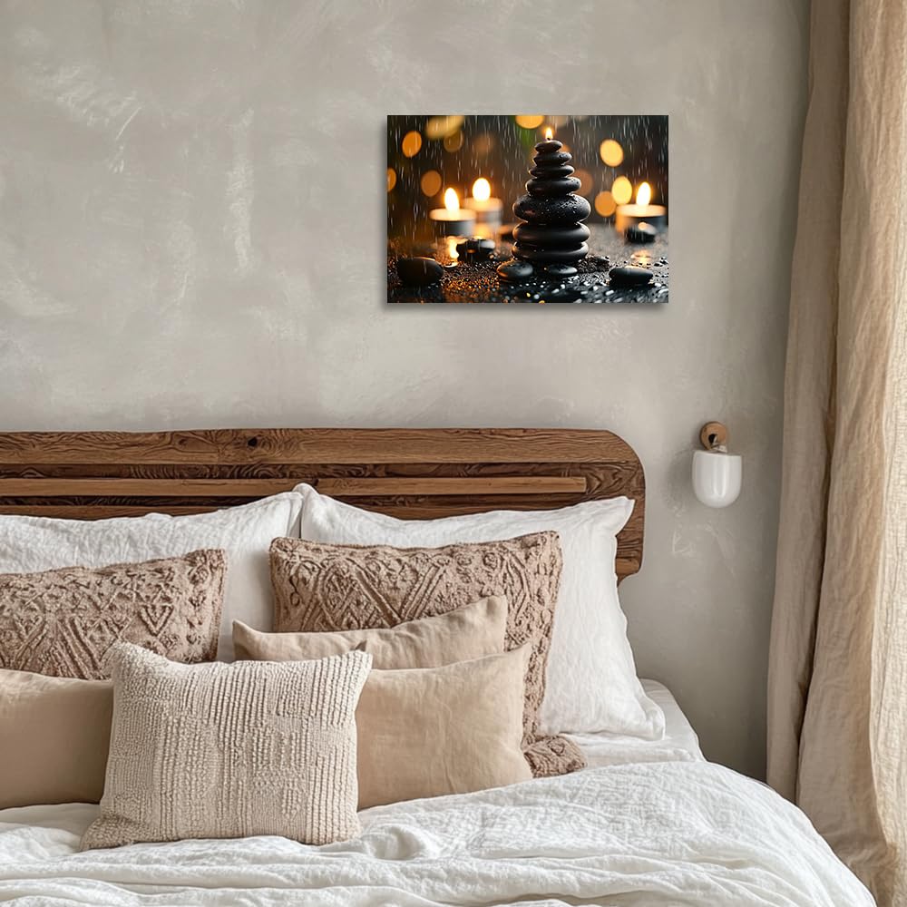 YMXHUANSH SPA Wall Art Decor Candles Canvas Print Orchids & Stones Zen Bathroom Artwork for Yoga Room Bedroom Massage Studio 12x18inch (Yellow / 12"x18")