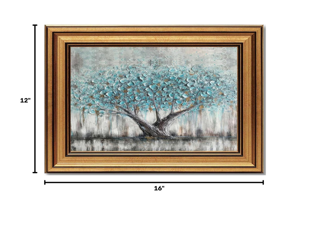 Vintage Gold Framed Tree of Life Canvas Wall Art (teal tree of life / 16"L x 12"W)