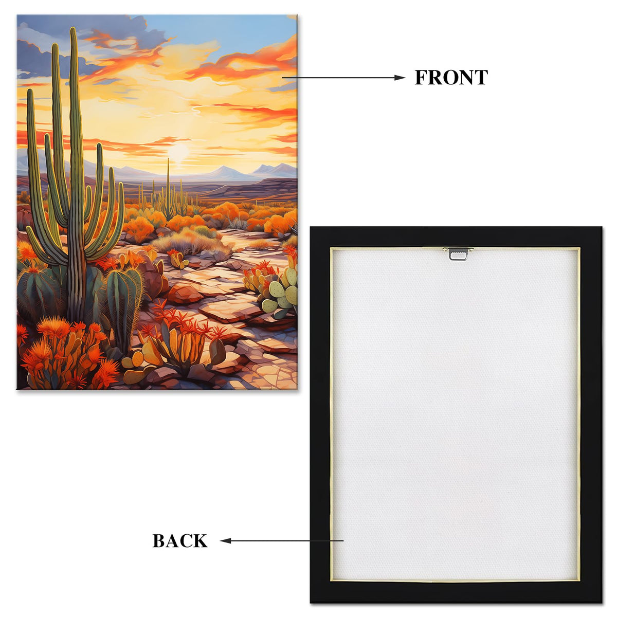 Cacti Canvas Wall Art Desert Decor Print Nursery Pictures Home Decor for Living Room Bedroom Wood Framed 12x16 Inches (16"L x 12"W / Desert)