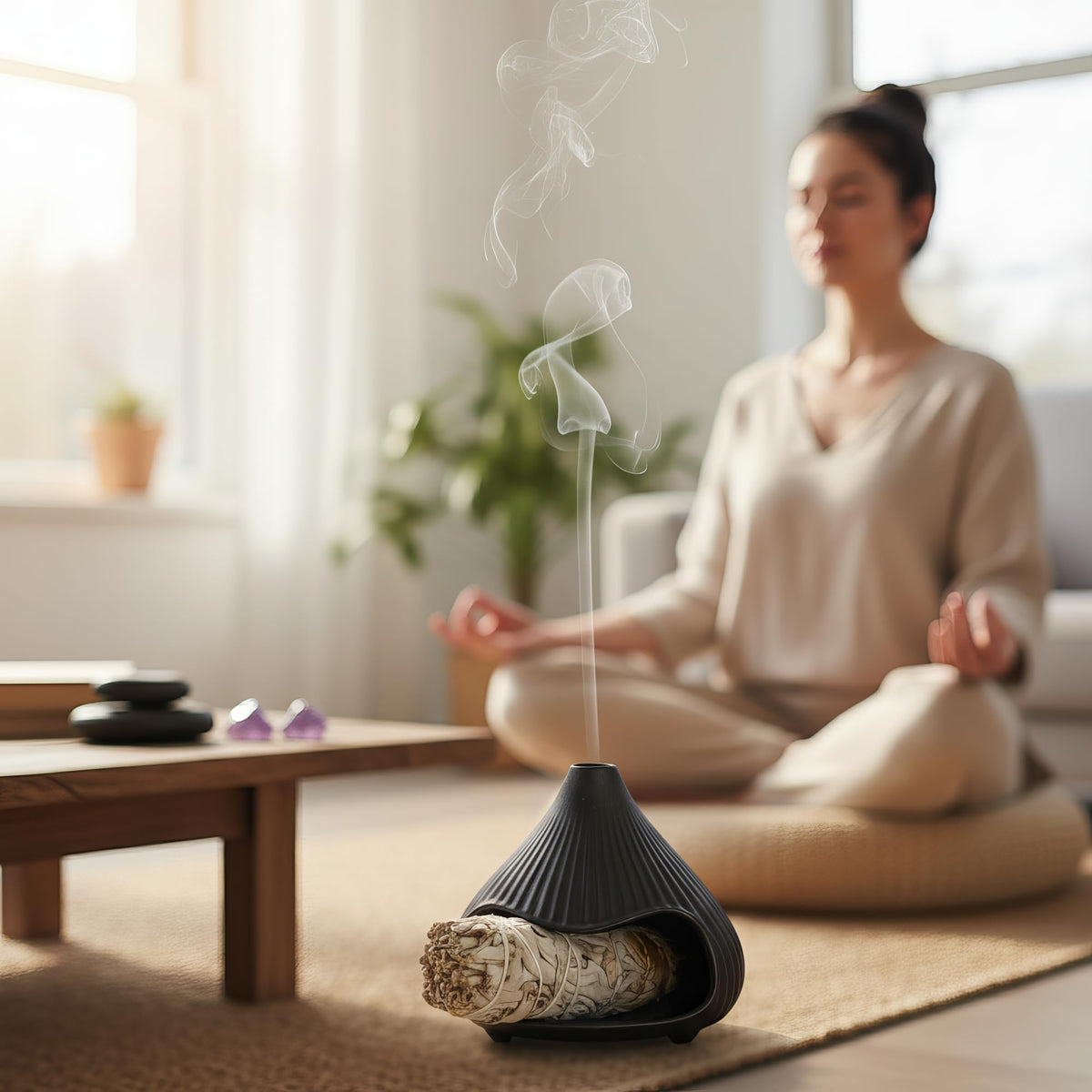 Retro Ceramic Palo Santo Holder (Matte Black)