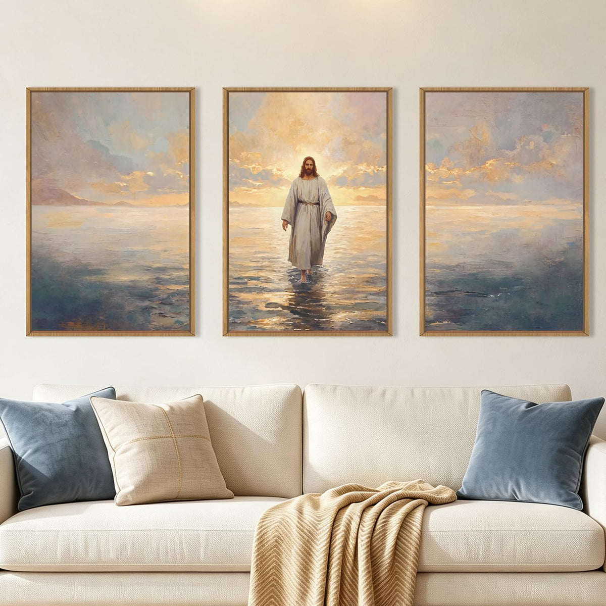 Large Jesus Christian Framed Canvas Wall Art Set (Jesus Watercolor Wall Art / 24"L x 36"W)