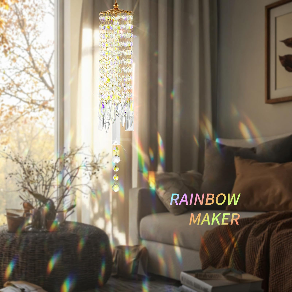 Crystal Wind Chimes Rainbow Suncatcher for Window (Colorful)