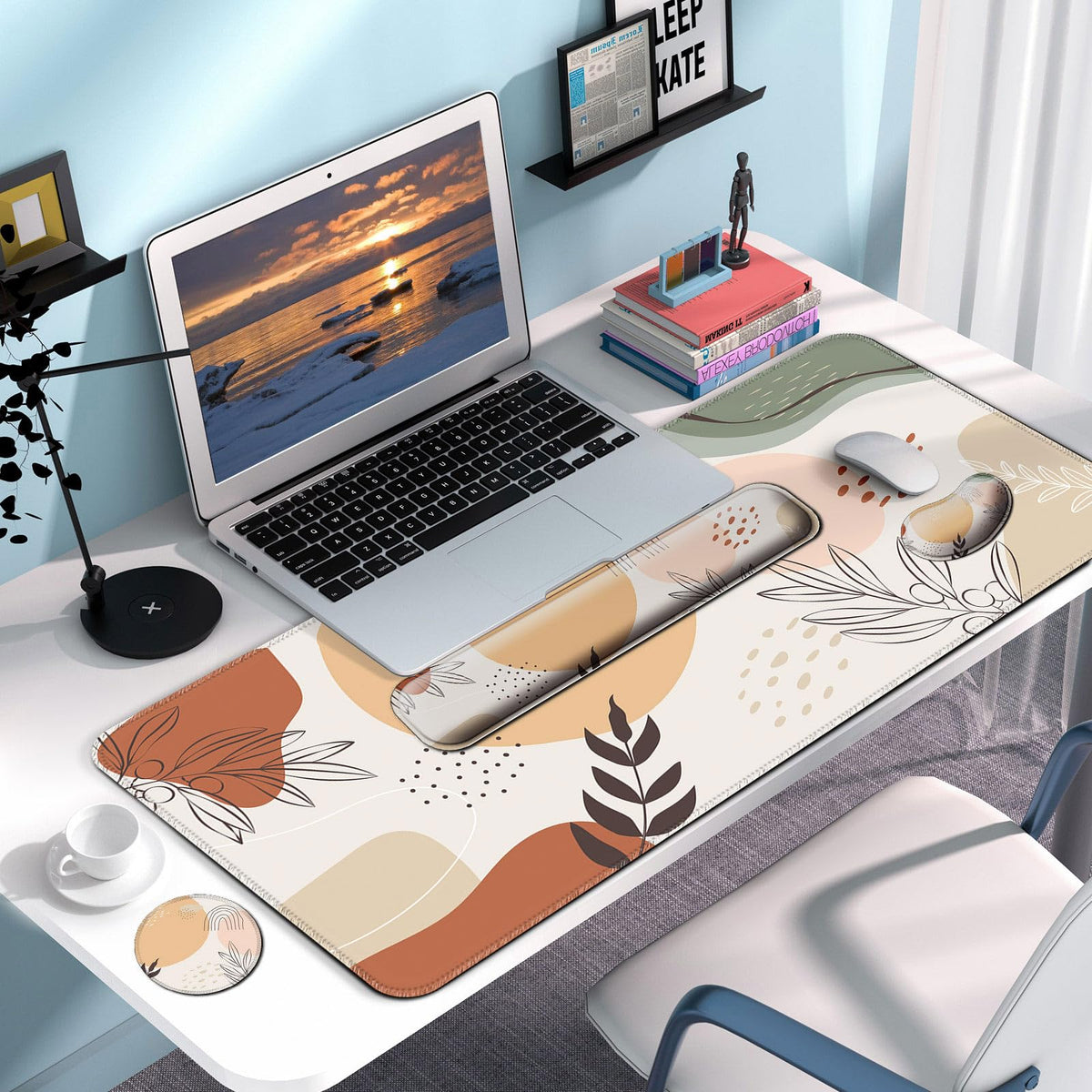4 in 1 Mouse Pad and Keyboard Wrist Rest (B6-boho Leaves)
