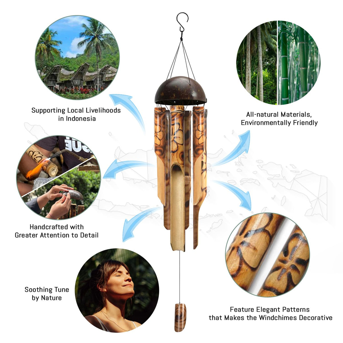 Bamboo Wind Chimes for Outside (35 Inch)