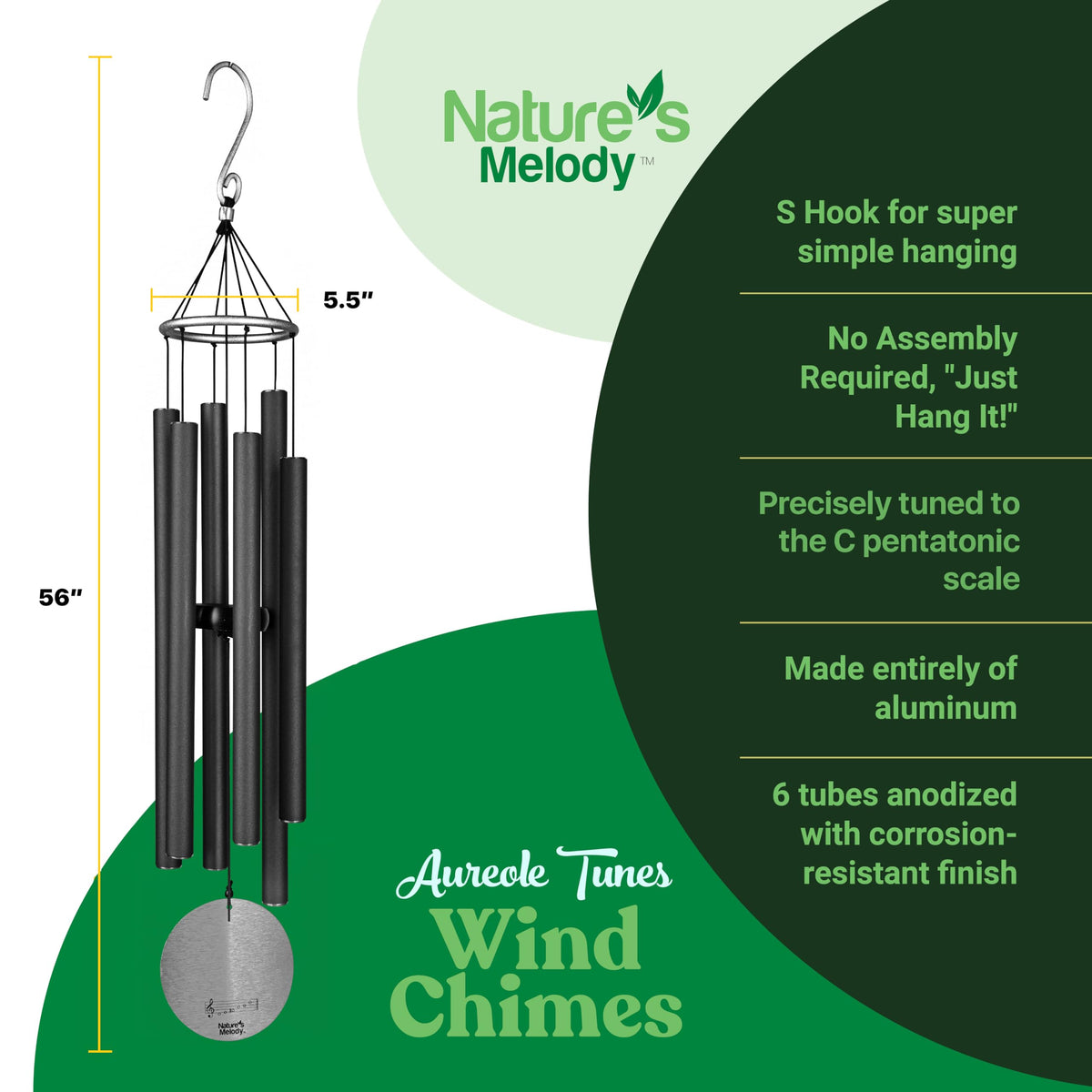 Nature’s Melody Aureole Tunes Wind Chimes (56" / Black)