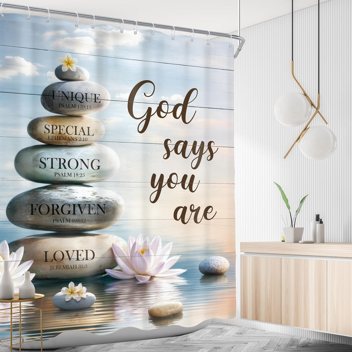 Zen Stone Bible Verse Shower Curtain Motivational Quotes 60Wx72L Inch (D-blue / 60"W x 72"L (Pack of 1))